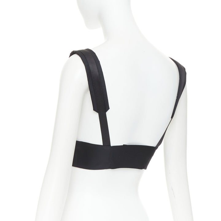 PRADA 2021 Re-Nylon Gabardine black logo buckle strap bralette crop top IT38 XS