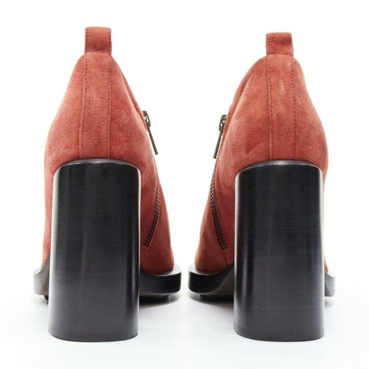 ANN DEMEULEMEESTER burnt red suede platform curved chunky heel bootie EU38