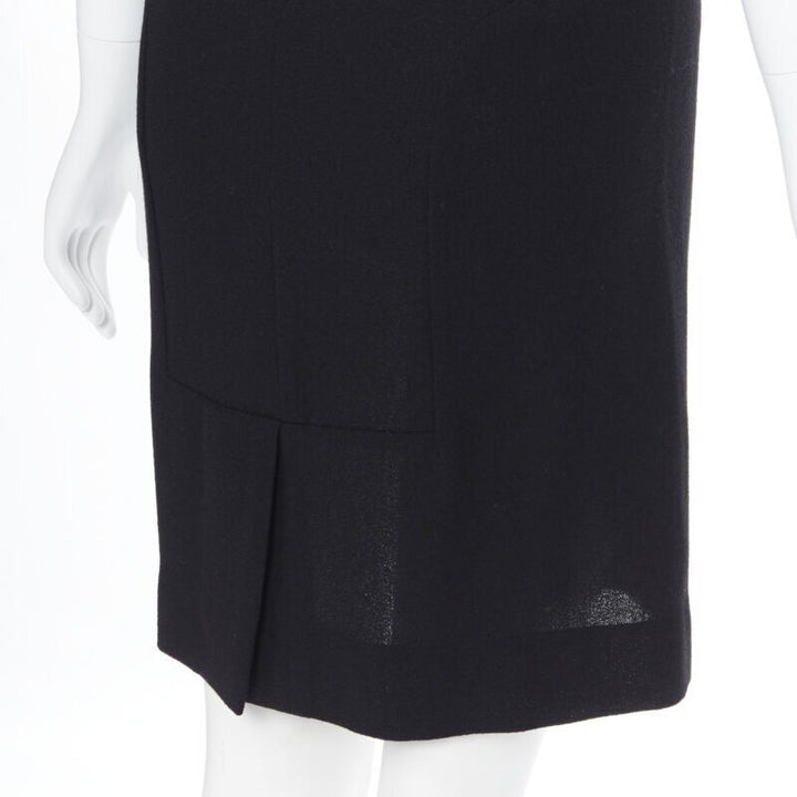 YVES SAINT LAURENT 2009 black wool square neck cap sleeve sheath dress FR36