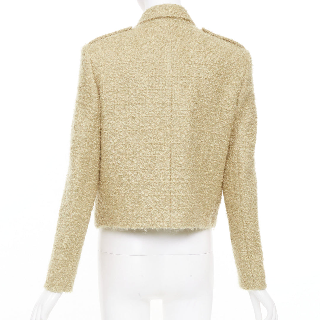 CELINE 2023 Chasseur Jacket beige mohair boucle military crop jacket FR38 M