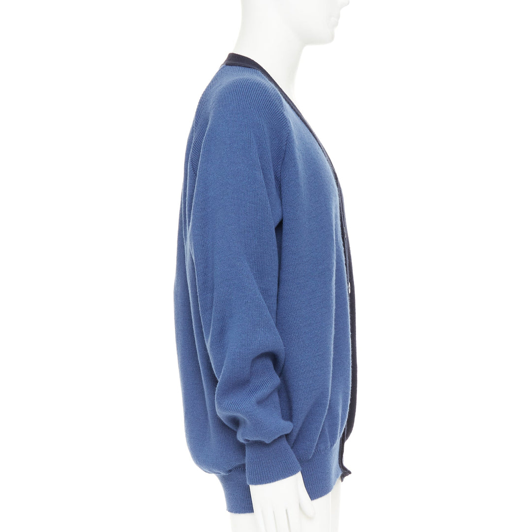 COMME DES GARCONS SHIRT navy blue two-tone button cardigan sweater XL