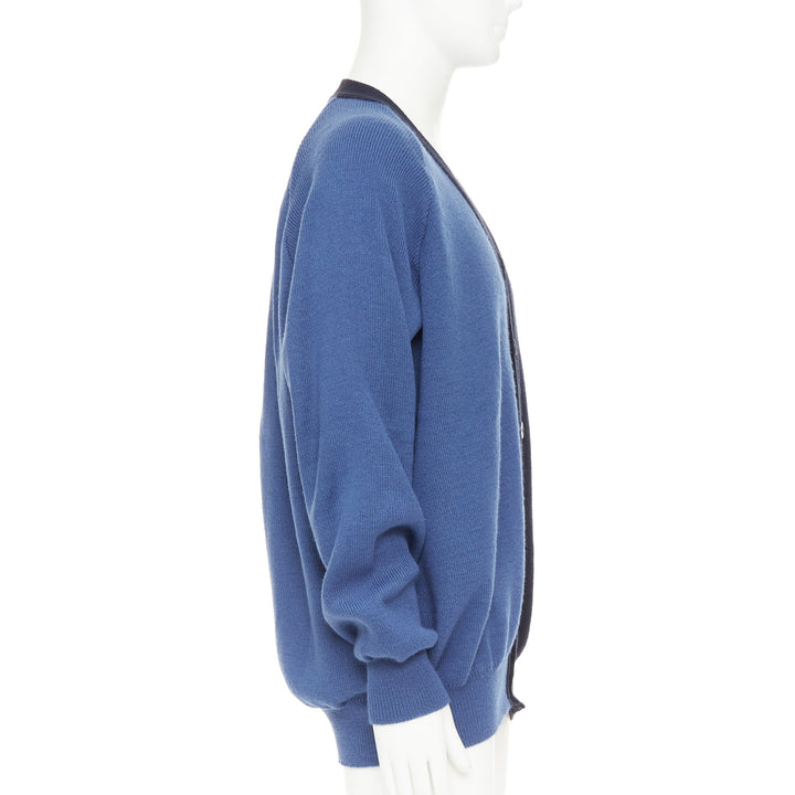 COMME DES GARCONS SHIRT navy blue two-tone button cardigan sweater XL