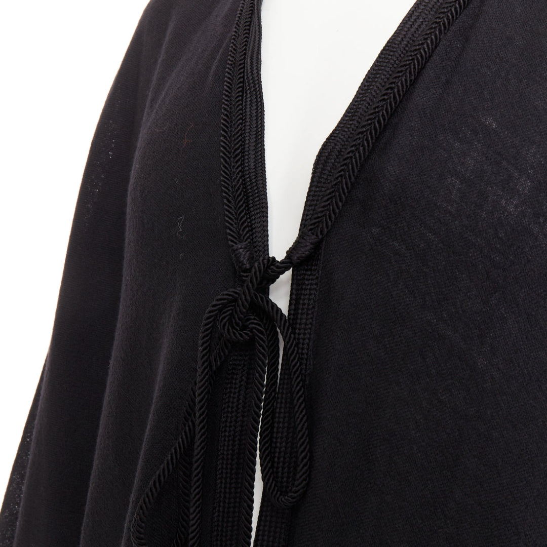 SAINT LAURENT 2016 Runway Hedi Slimane black wool fringed tassel tie cape poncho