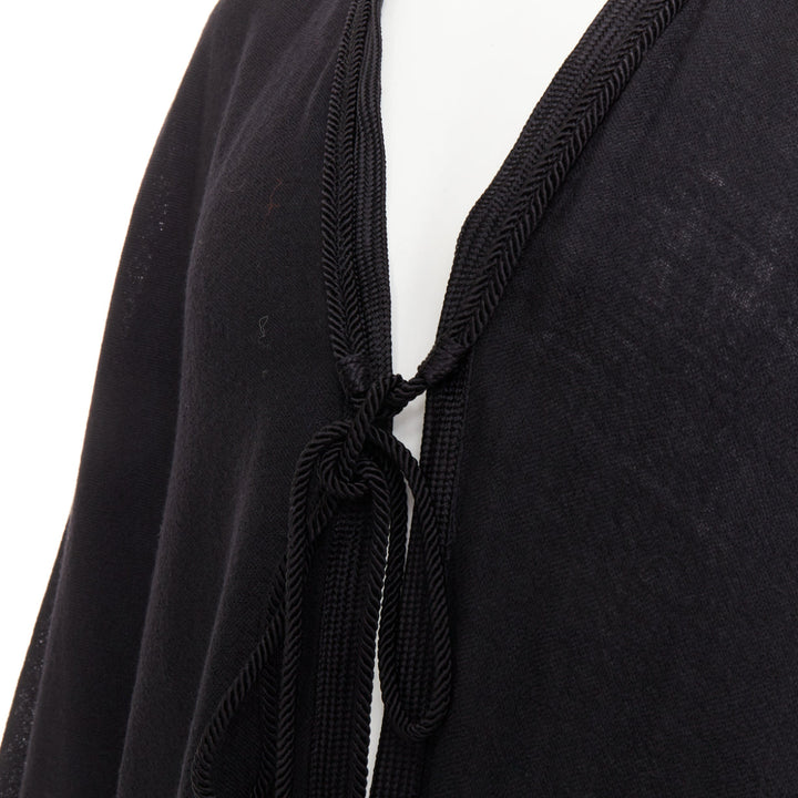 SAINT LAURENT 2016 Runway Hedi Slimane black wool fringed tassel tie cape poncho