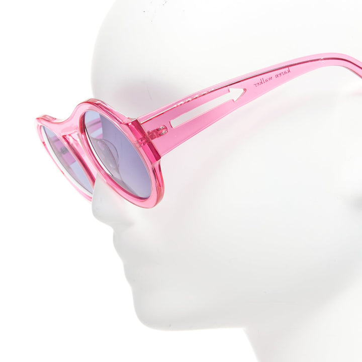KAREN WALKER Bunny 1101405 clear pink round frame dark blue lens sunglasses