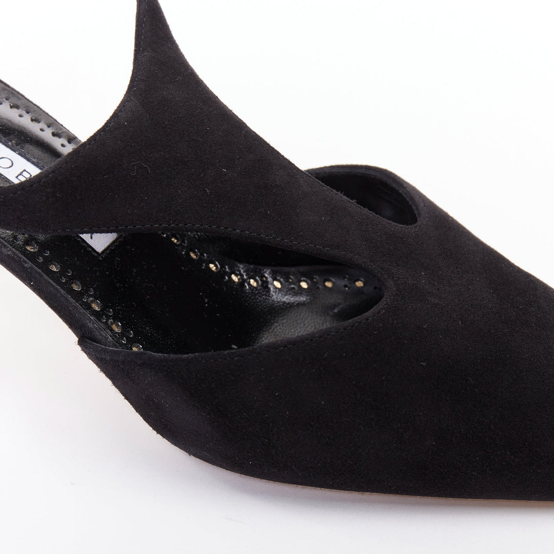 MANOLO BLAHNIK Shufta 50 black suede pearl button kitten heels EU37