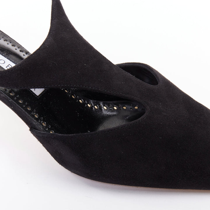 MANOLO BLAHNIK Shufta 50 black suede pearl button kitten heels EU37