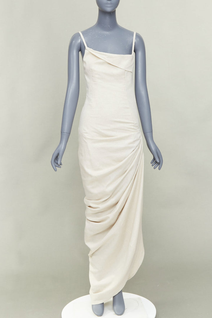 JACQUEMUS 2020 Runway La Robe Saudade cotton linen draped maxi dress FR34 XS