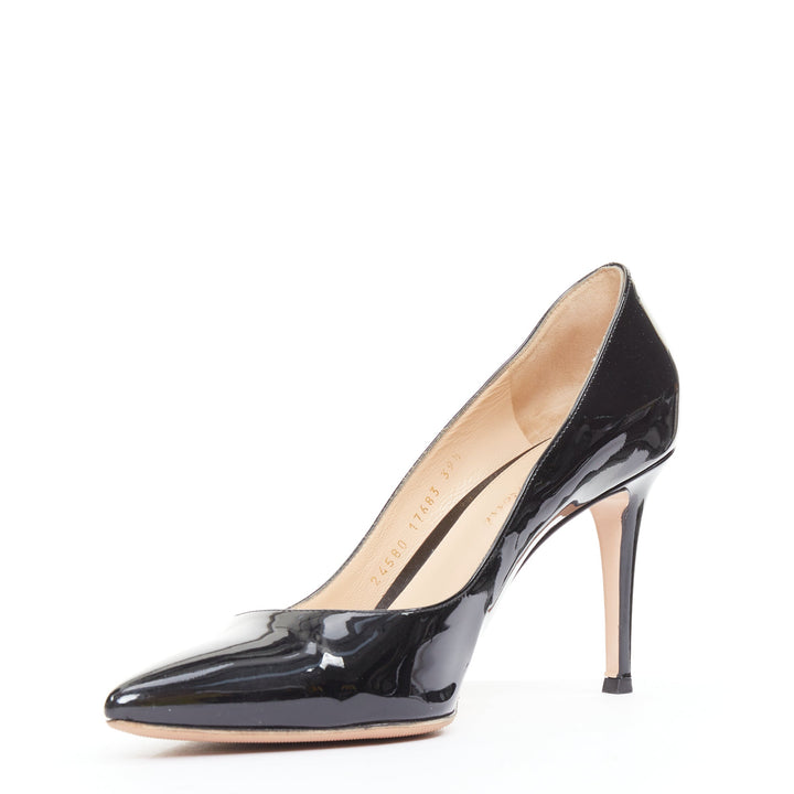 GIANVITO ROSSI black patent leather pointy toes stiletto heel pumps EU39.5