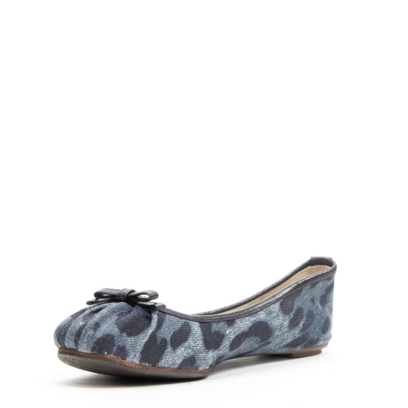 DOLCE GABBANA blue denim leopard leather bow ballerina flats EU36.5