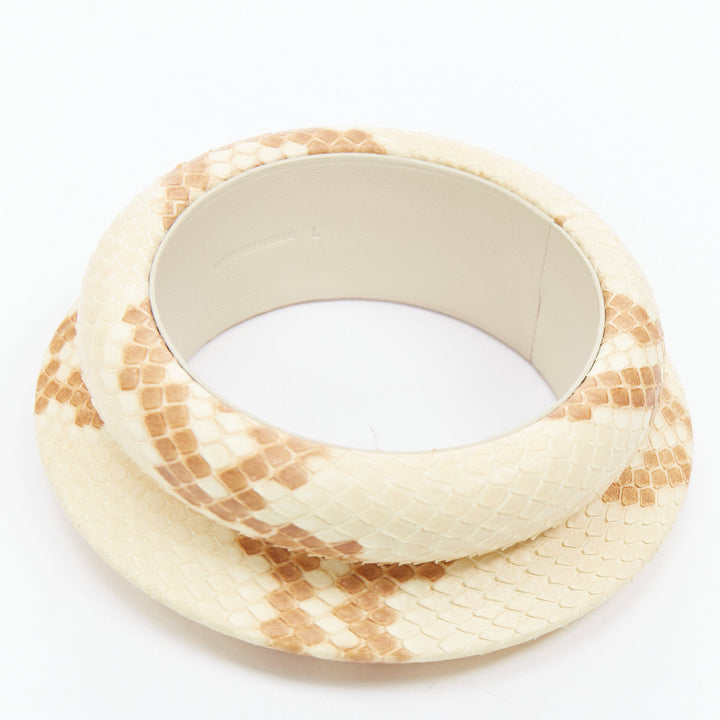 rare CELINE Phoebe Philo nude scaled leather double sculpted bangle L