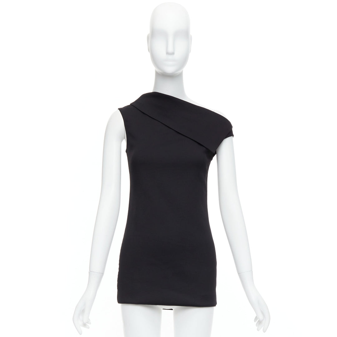 HELMUT LANG asymmetric black scuba wool off shoulder mini dress US0 XS