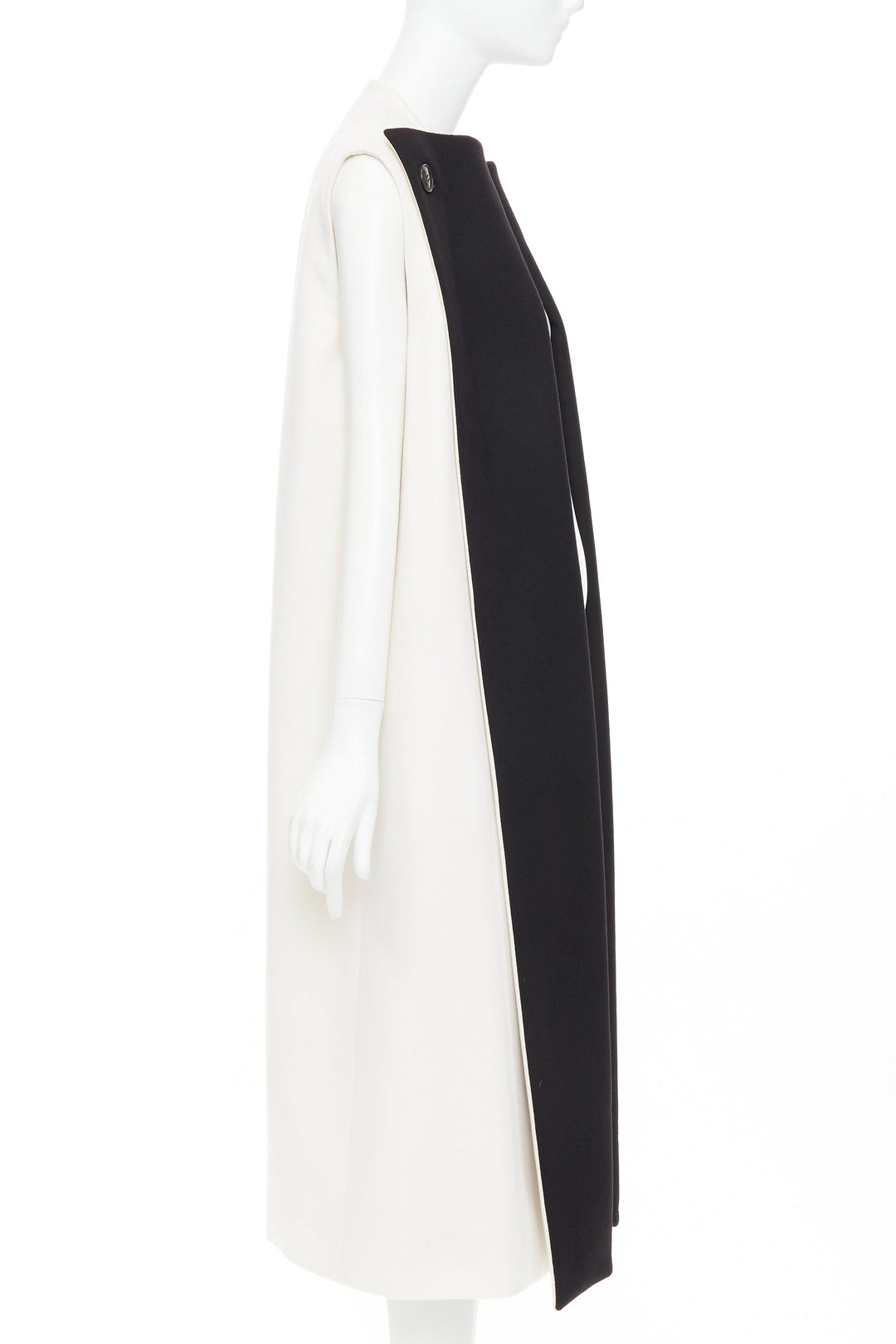 CHRISTIAN DIOR black cream double cashmere bicolor silk lined coat vest FR36 S