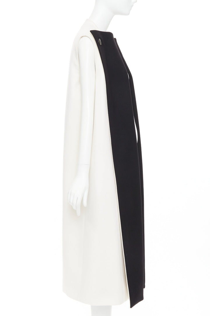 CHRISTIAN DIOR black cream double cashmere bicolor silk lined coat vest FR36 S