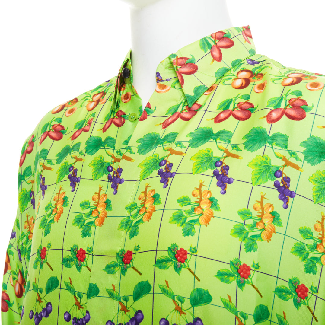 GIANNI VERSACE 1990's Vintage neon green fruit print silk shirt IT48 M