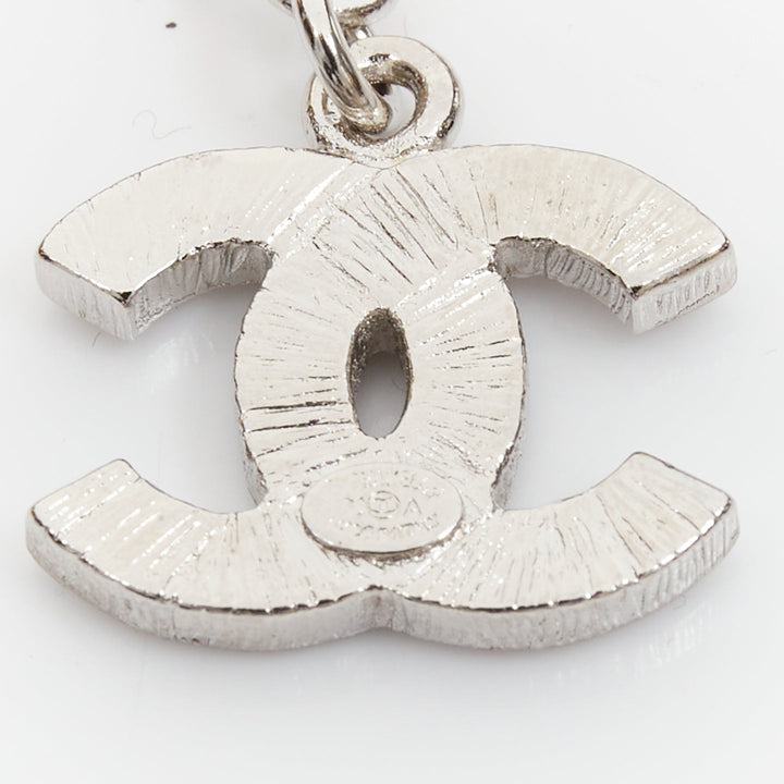 rare CHANEL 08A silver tone crystal CC logo layered multi chain charm belt