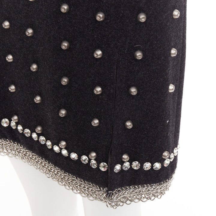 rare MIU MIU 2021 Runway grey wool embellished collar studded mini dress IT40 S