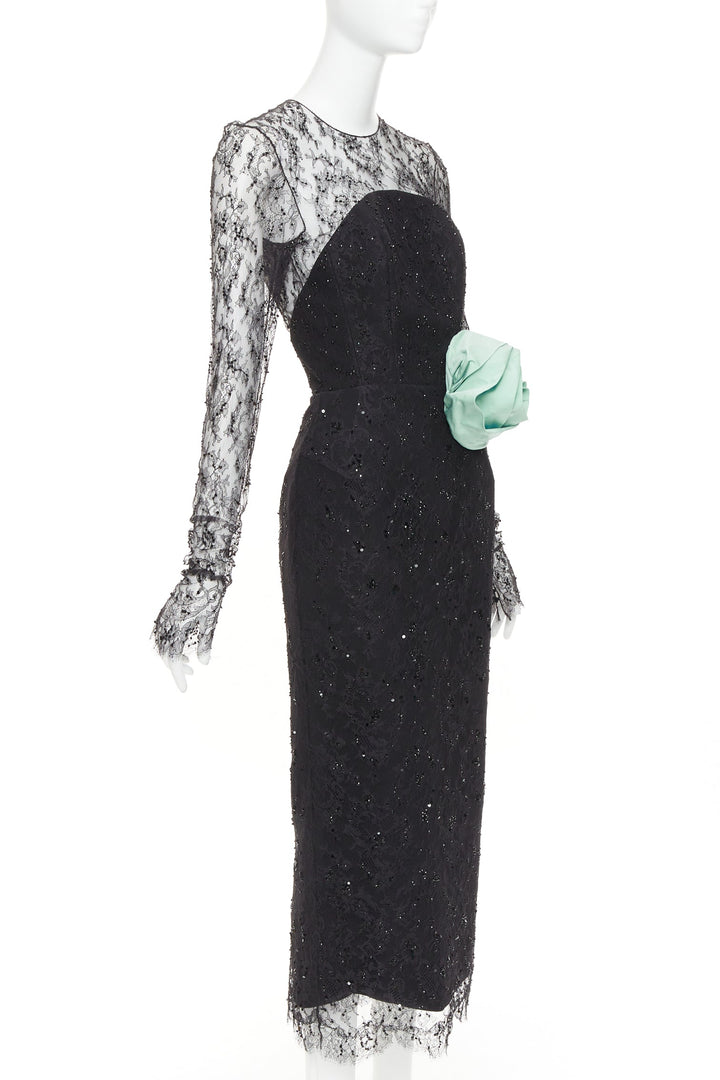 ALEXANDRE VAUTHIER COUTURE AW2019 Runway green rosette crystal lace dress