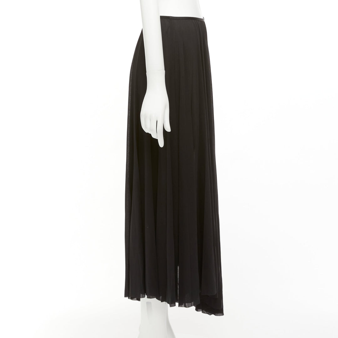 CELINE Phoebe Philo black bias cut mesh pleated high low hem midi skirt FR36 S