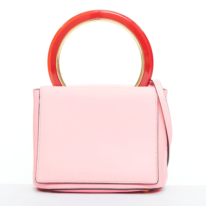 MARNI Pannier red resin handle pink leather flap crossbody bag