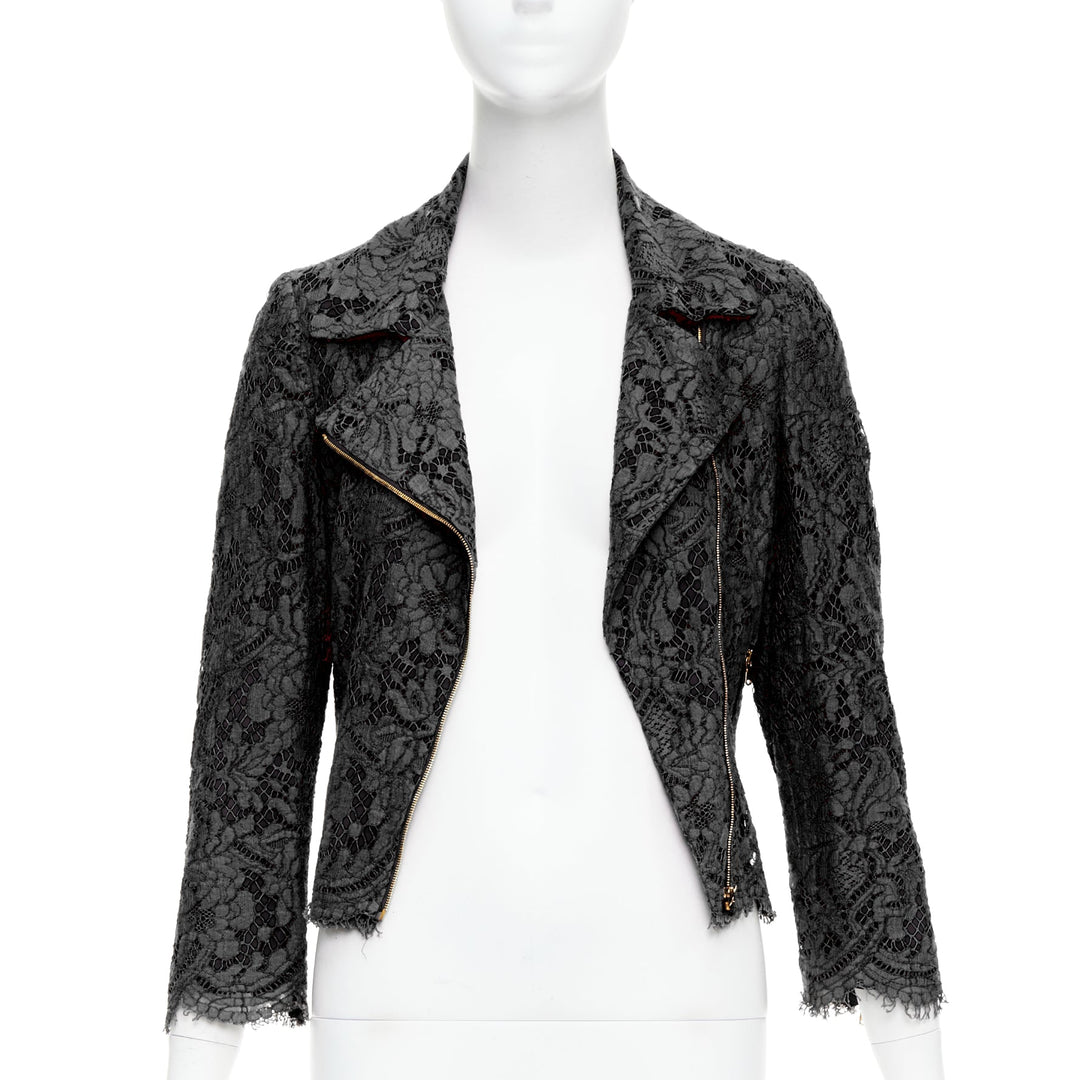 MSGM black cotton blend lace side zip cropped biker jacket IT40 S