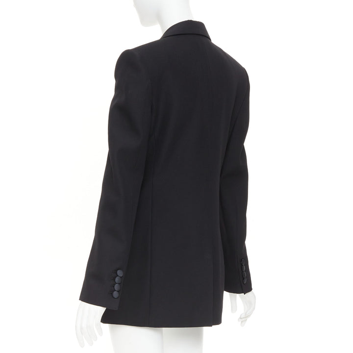 STELLA MCCARTNEY 2023 black wool satin double breasted tuxedo blazer IT38 XS