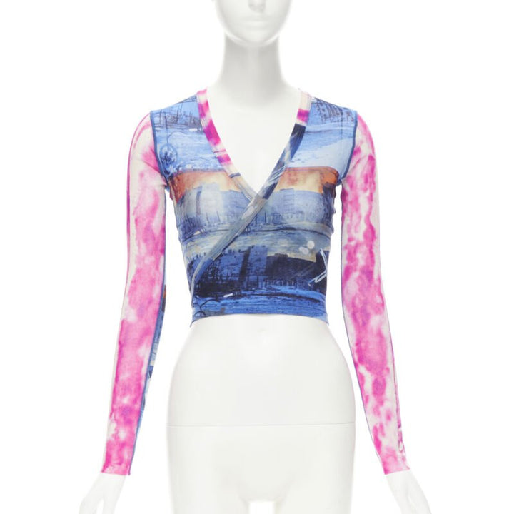 Female mannequin wearing Jean Paul Gaultier by Jean Paul Gaultier Blue Polyamide Women Top in Size  S | Available at JHROP