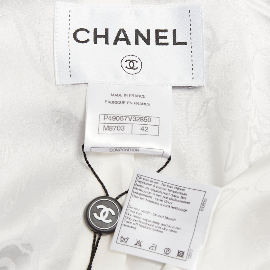 CHANEL 2019 Runway By the Sea white metallic tweed oversized blazer jacket FR42