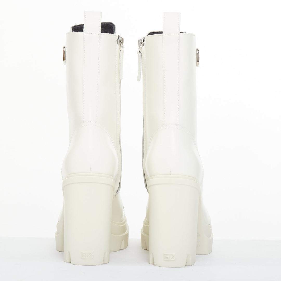 GIUSEPPE ZANOTTI Cubalibre white leather chunky block heel ankle boots EU39