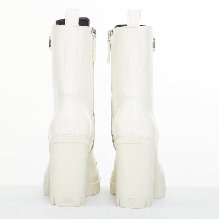 GIUSEPPE ZANOTTI Cubalibre white leather chunky block heel ankle boots EU39