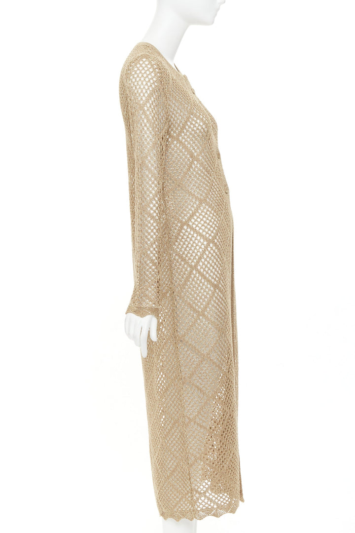 TWINSET 2024  metallic gold lurex mesh diamond open knit lace long cardigan M