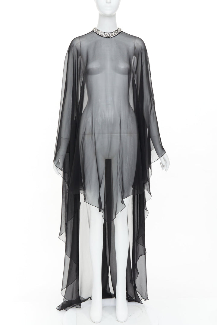 ALEXANDRE VAUTHIER COUTURE 2021 Runway crystal collar sheer cape blouse top
