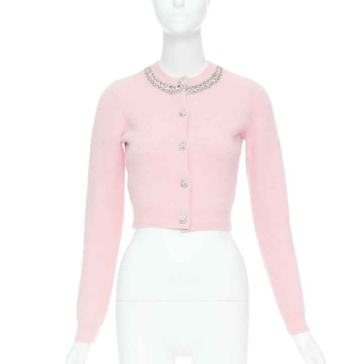 SELF PORTRAIT AW24 light pink viscose blend crystal neckline crop cardigan XS