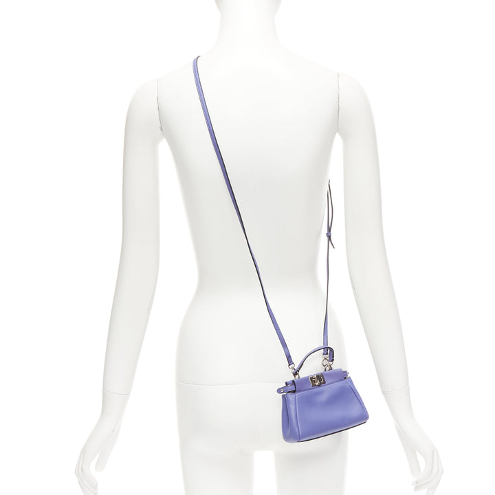 FENDI Micro Peekaboo purple leather turnlock mini crossbody satchel bag