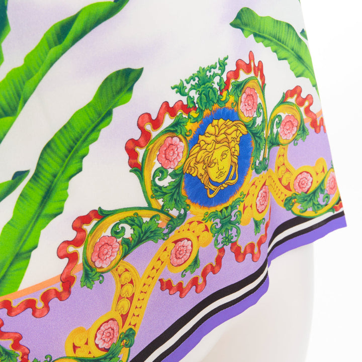 VERSACE Beverly Palm lilac purple silk print short sleeve top IT40 S