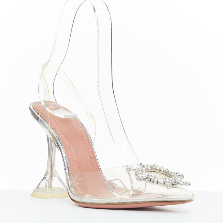 AMINA MUADDI BEgum 95mm Glass PVC crystal buckle sling transparent pump EU36