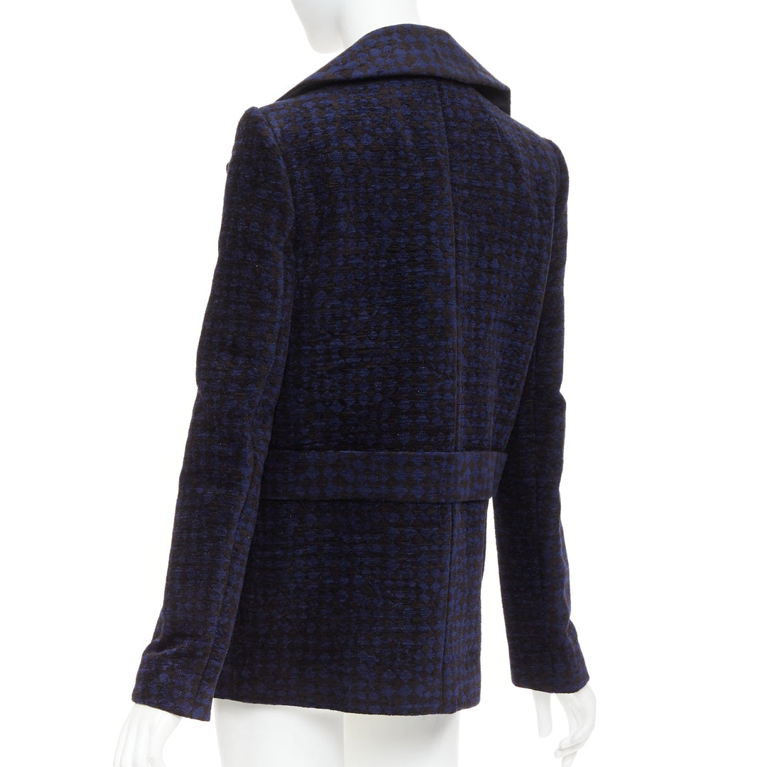 THE ROW 2018 black blue textured velvet double breasted coat US2 S