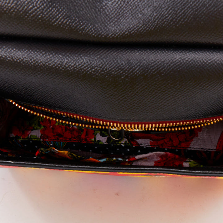 DOLCE GABBANA Miss Sicily black red yellow lemon floral leather small handle bag