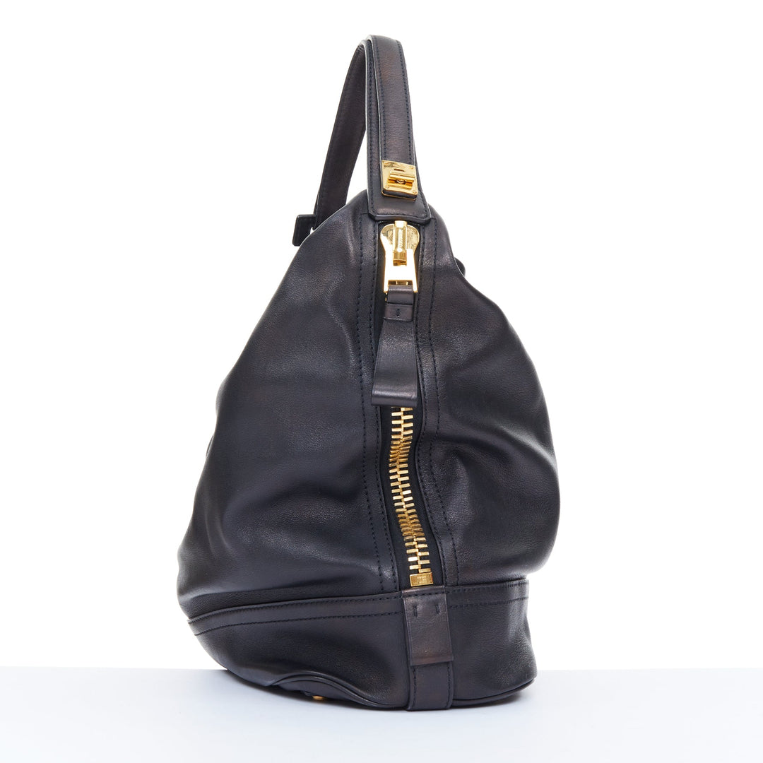 TOM FORD 2014 Jennifer oversized chunky gold zip black leather hobo bag pouch