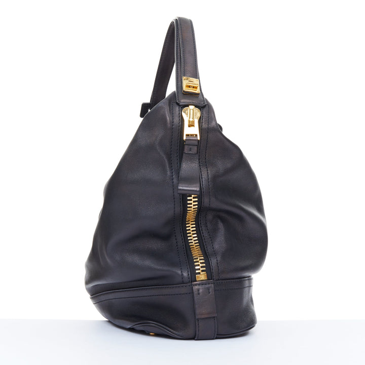 TOM FORD 2014 Jennifer oversized chunky gold zip black leather hobo bag pouch