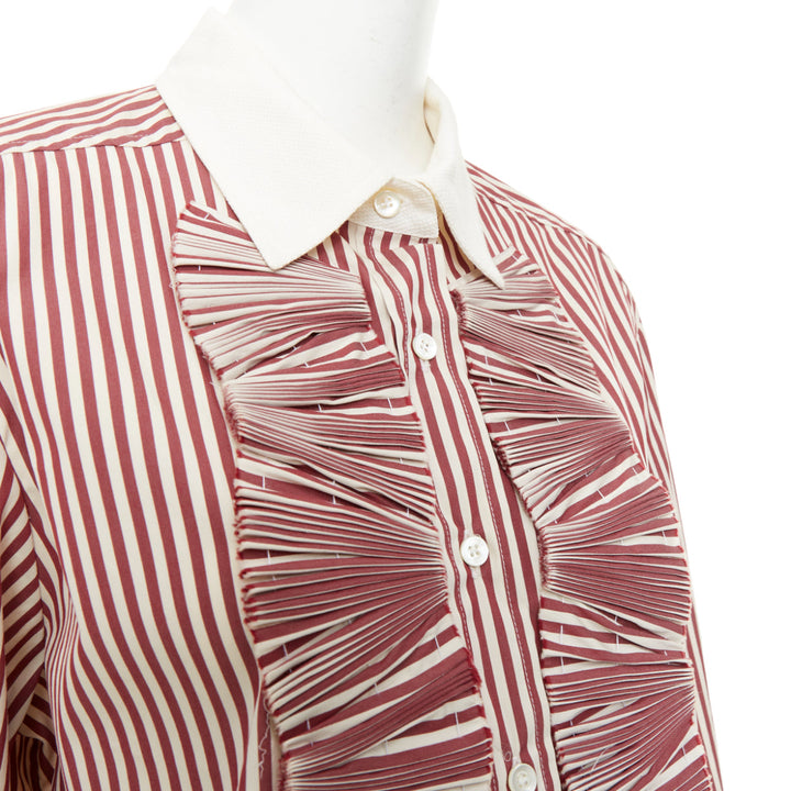 OSCAR DE LA RENTA S08 Stripe Pleated Placket Contrast Collar top US16 4XL