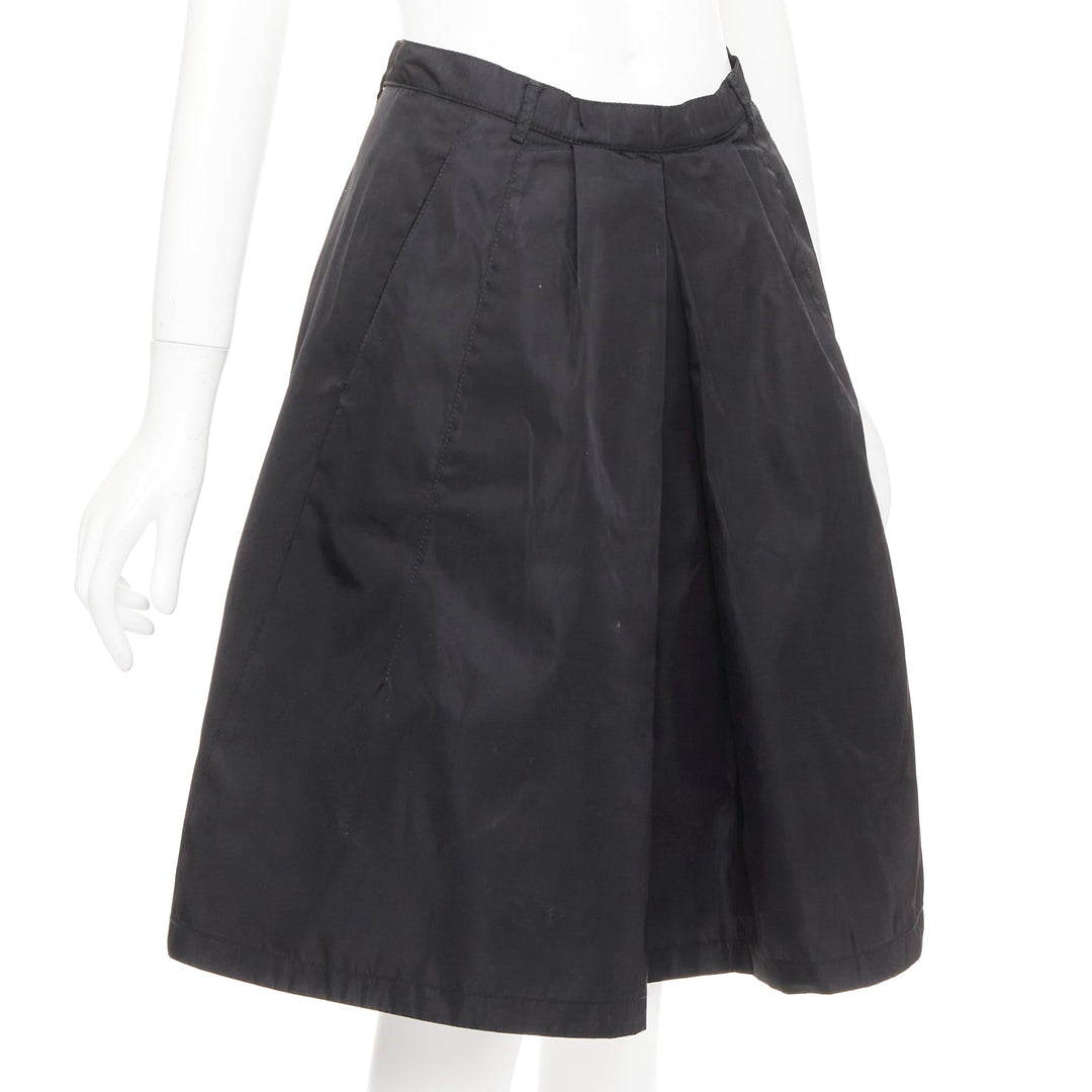 PRADA vintage black nylon high waist inverted box pleat a line midi skirt