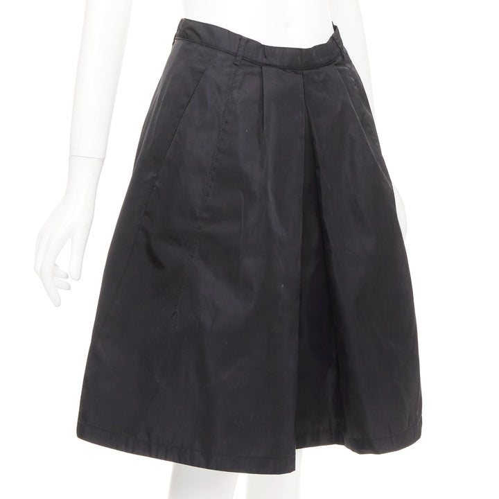 PRADA vintage black nylon high waist inverted box pleat a line midi skirt