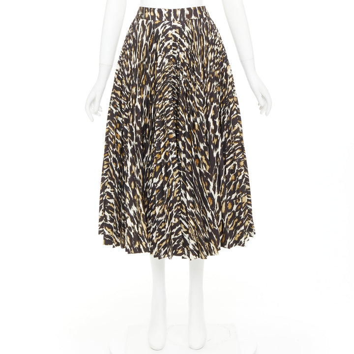 CALVIN KLEIN 205W39NYC Raf Simons brown leopard print pleated skirt US0 XS