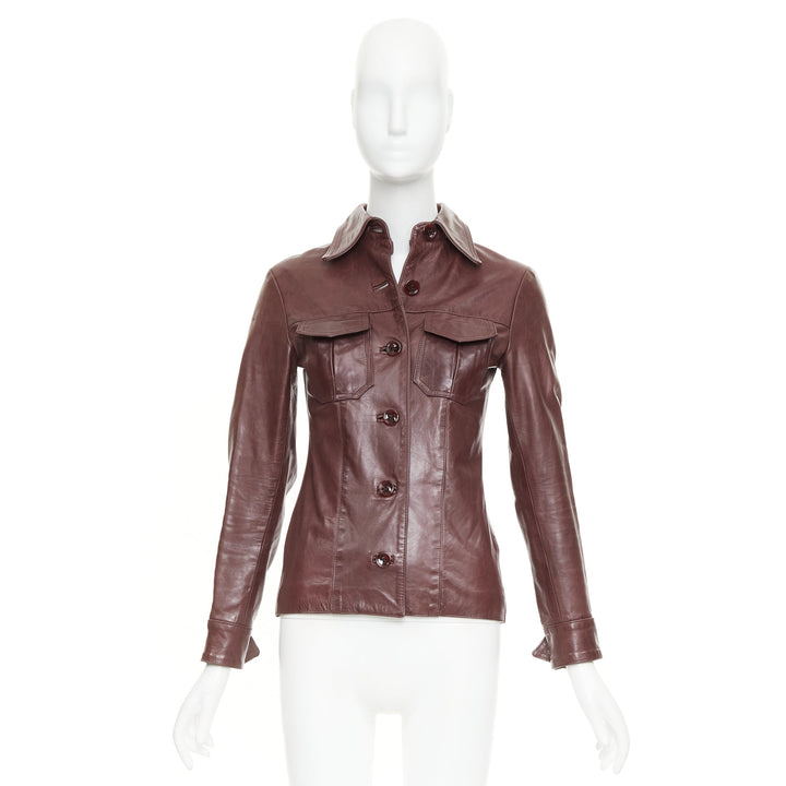 JILL STUART burgundy leather button up fitted leather utility jacket XS