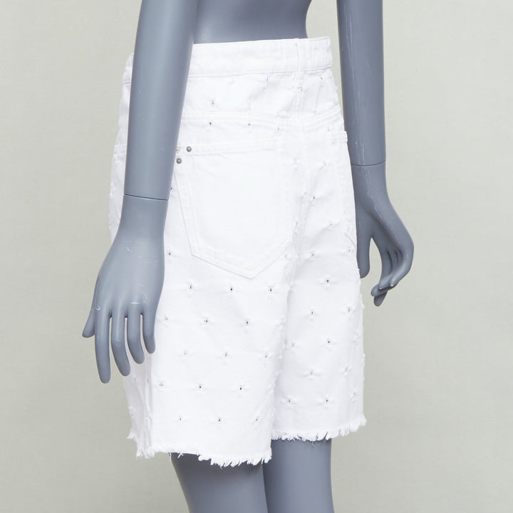 ISABEL MARANT ETOILE Liny white hole punched frayed denim shorts FR38 M