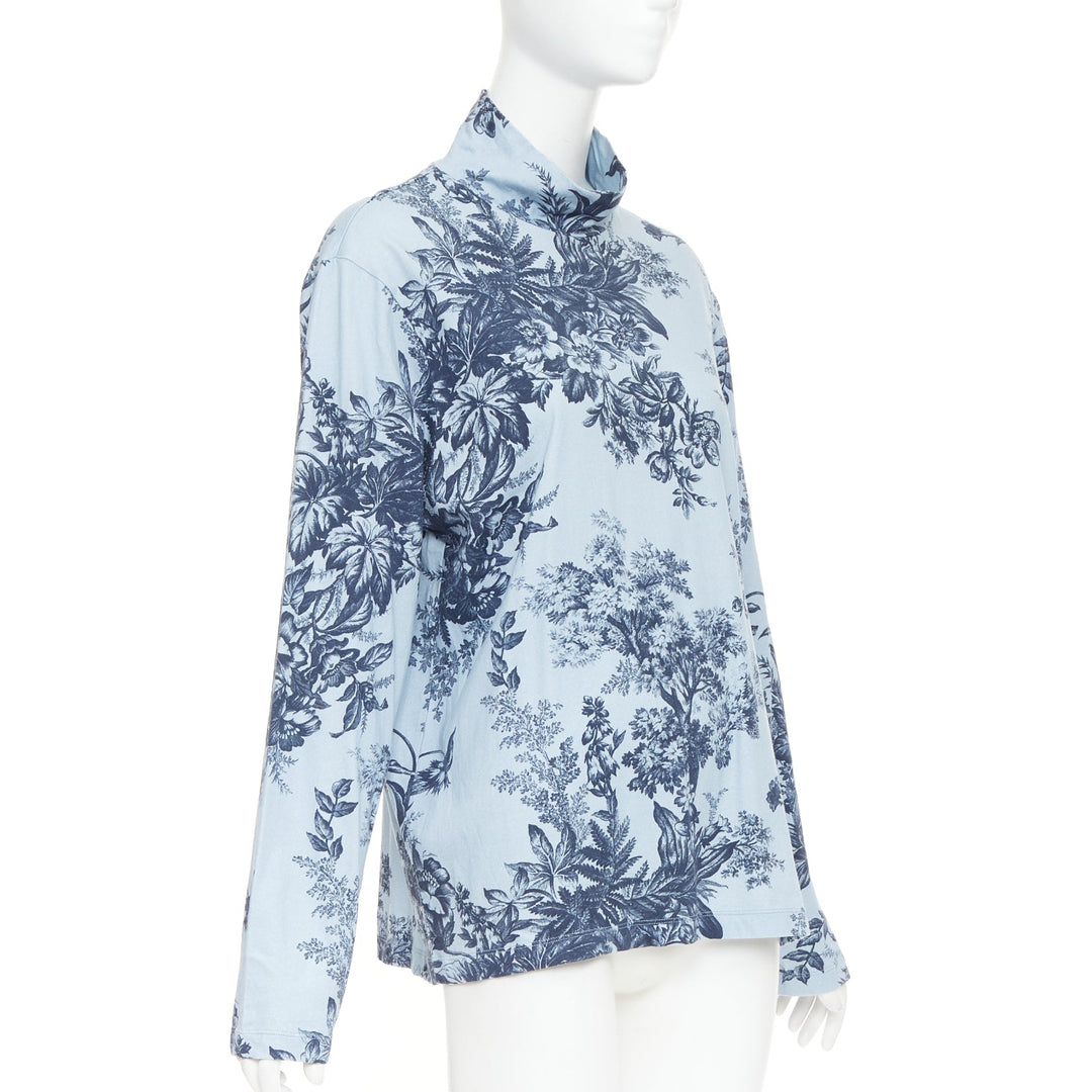 ERDEM 2022 Victor blue cotton Pembridge floral toile print turtleneck tshirt XL