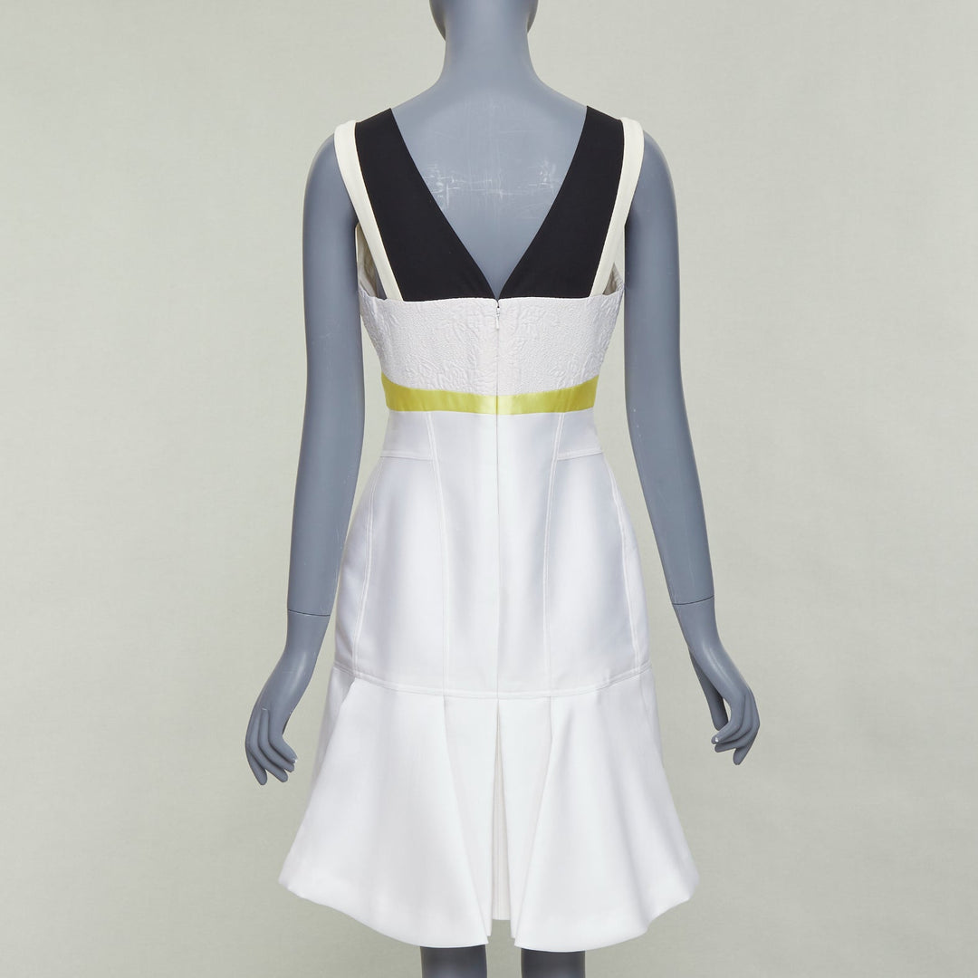 J MENDEL 2014 Runway cream yellow black silk panelled scoop cocktail dress US4 S