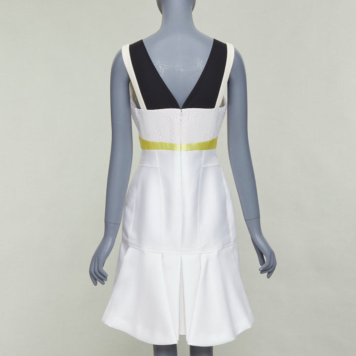 J MENDEL 2014 Runway cream yellow black silk panelled scoop cocktail dress US4 S