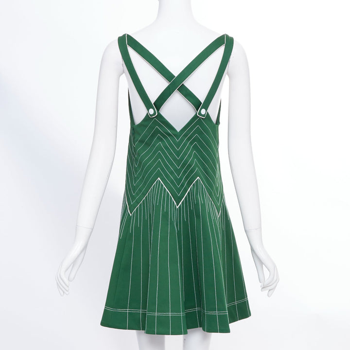 VALENTINO green contrast topstitch V neck silk lining sleeveless dress IT40 S